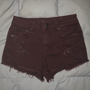 Maroon American Eagle High-Waisted Denim Shorts